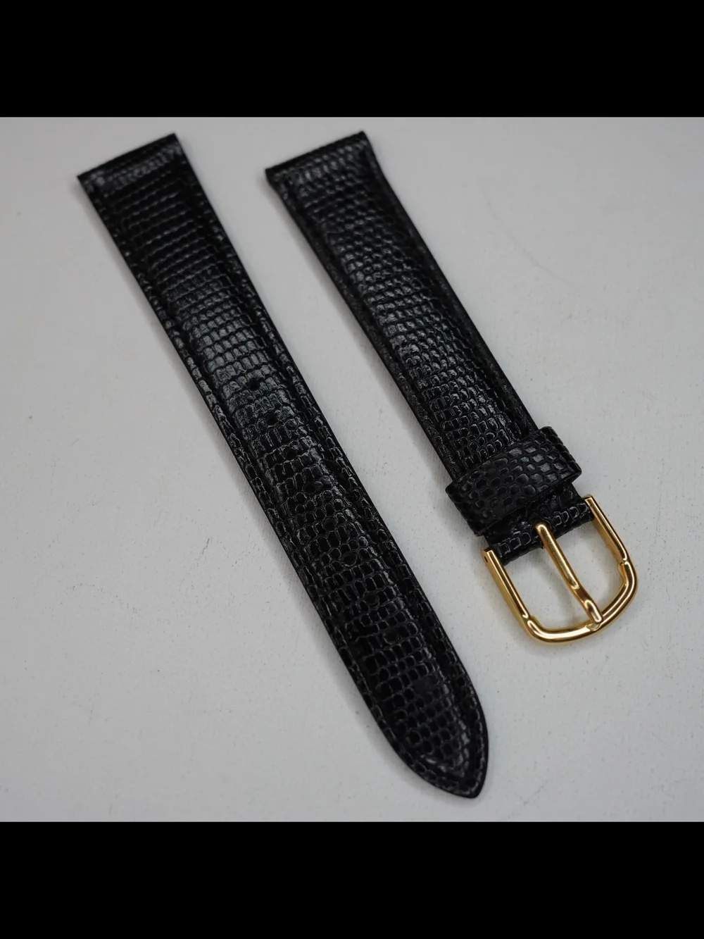 Original Seiko Z18 18mm Black Lizard Embossed Leather Watch Strap Gold Buckle